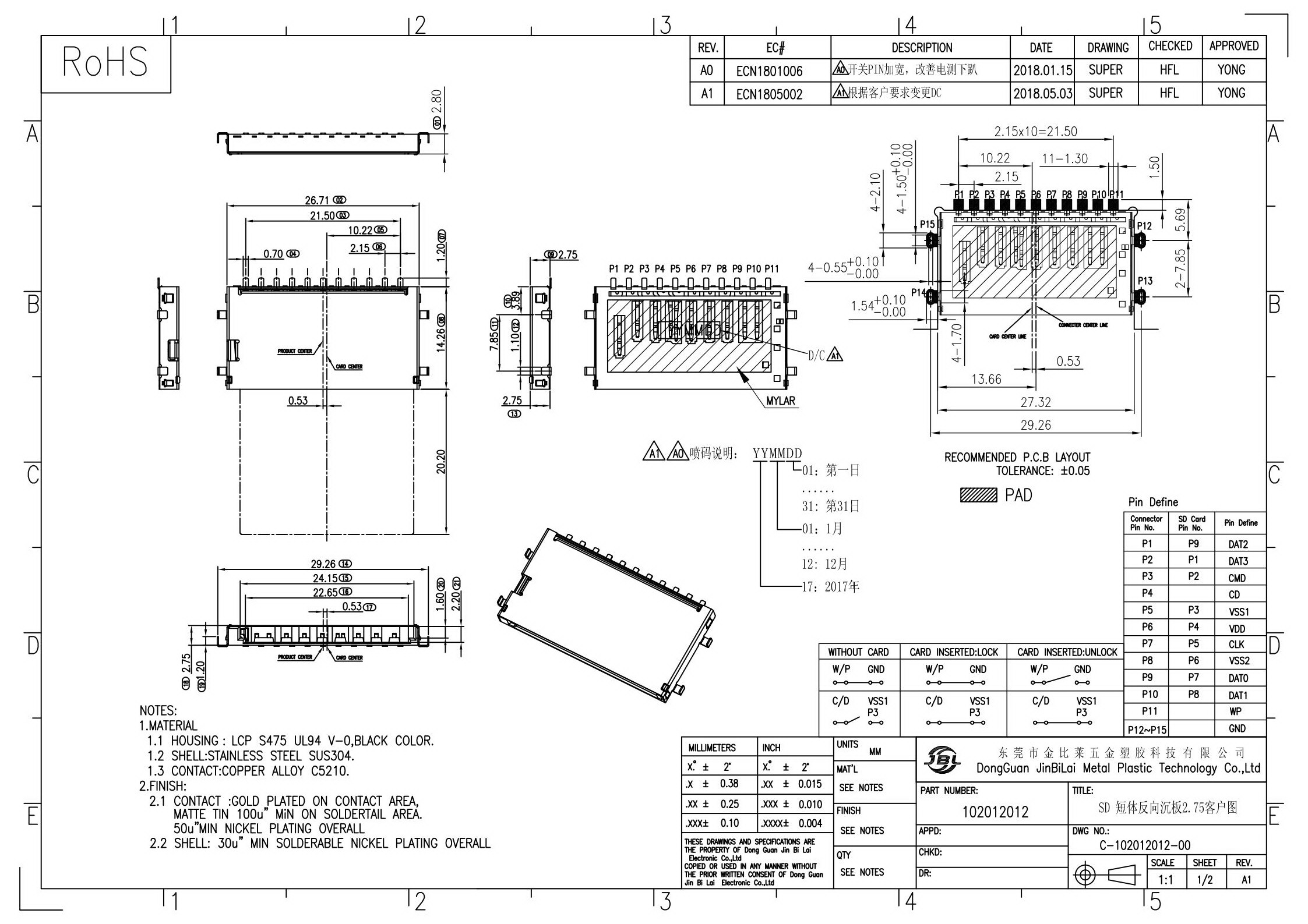 102012012-SD NO PUSH 短体反向沉 2.75H卡座
