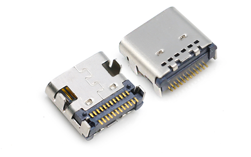 104314152-TYPE-C 24P母座闪电快充带柱 H0.8 双排板上贴片连接器