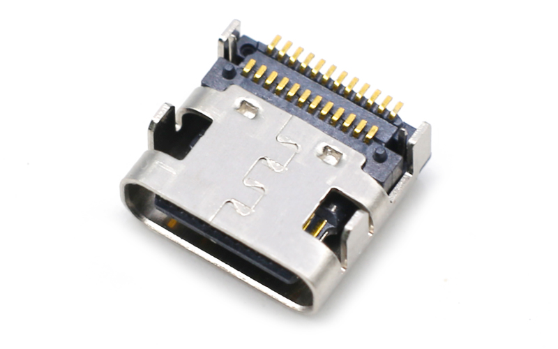 104314152-TYPE-C 24P母座闪电快充带柱 H0.8 双排板上贴片连接器