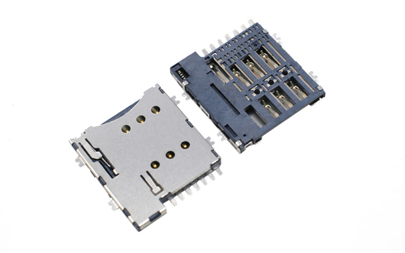 102322292-MICRO SIM 自弹6PIN 1.35H带CD PIN（有弹片）正沉0.8卡座连接