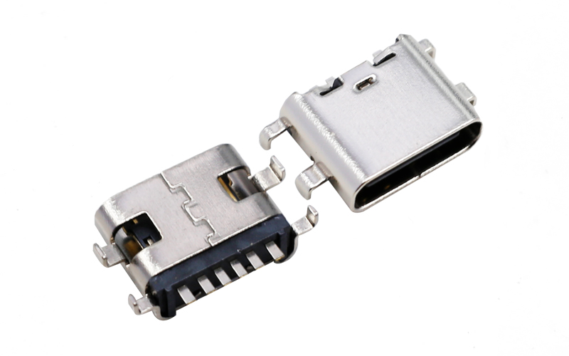 104316072-TYPE-C 6P母座沉板0.8 外壳4脚插板 充电连接器