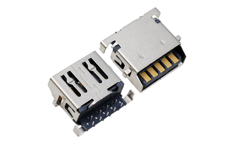 104013113-usb3.0母座 反沉1.36 斜口四插脚黑胶连接器 USB3.0插座母头