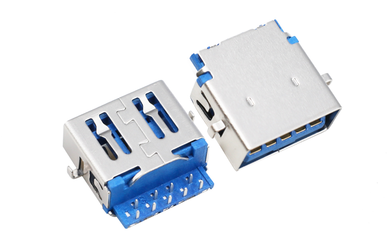 104626522-usb3.0母座 反沉1.36平口两插脚 A母3.0蓝色胶芯连接器