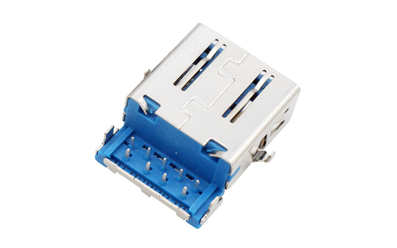 104010092-USB3.0母座 沉板式DIP插座 USBh1.8连接器 蓝胶