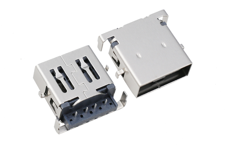 104013192-usb母座连接器 2.0短体沉板式母座 耐高温黑胶