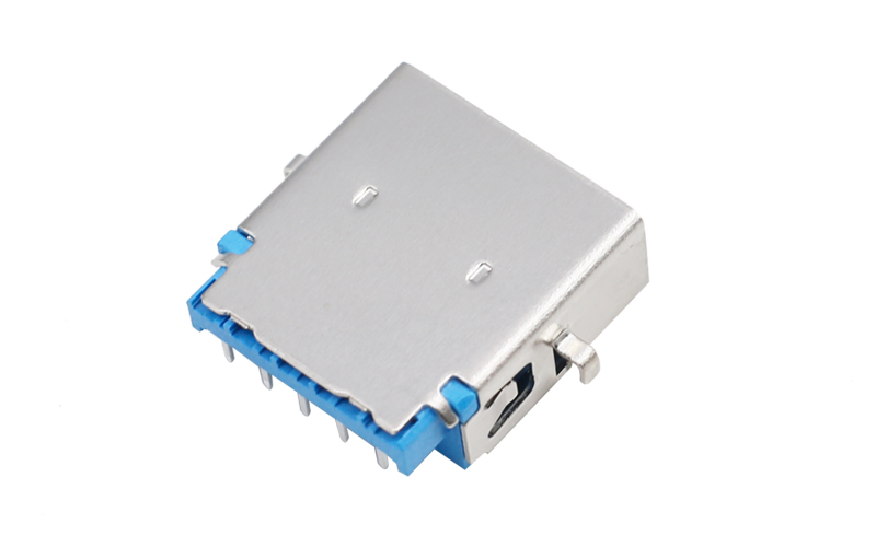 104012902-usb3.0反沉连接器 平口两脚母座 蓝色胶芯