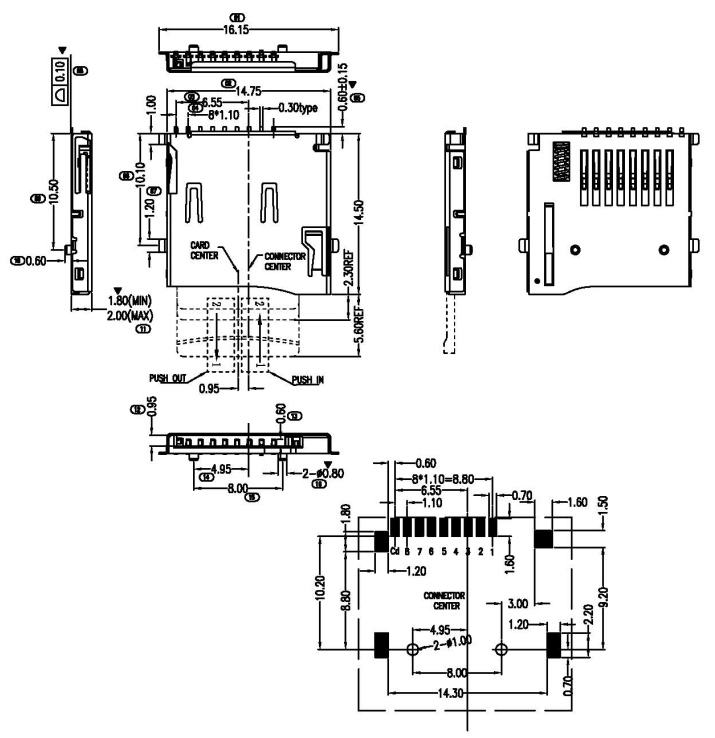 TF push 外焊带双弹片卡座图纸